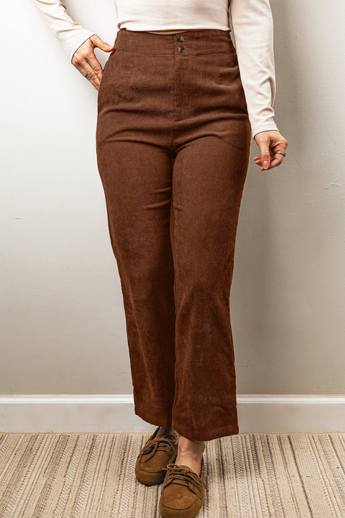 Corduroy Elastic Waist Straight Leg Ankle Length Pants