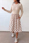 Polka Dot Pattern Long Sleeve Midi Dress