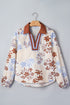 All Over Floral Print V Neck Long Sleeve Blouse