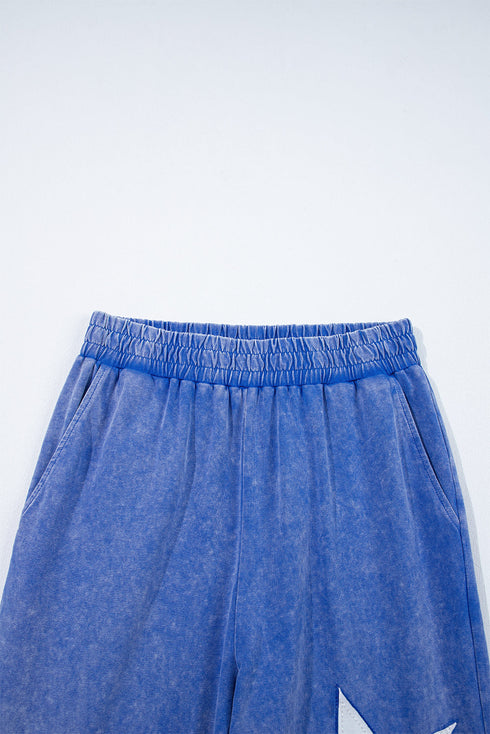 Acid Wash Star Applique Rolled Trim Pants Set