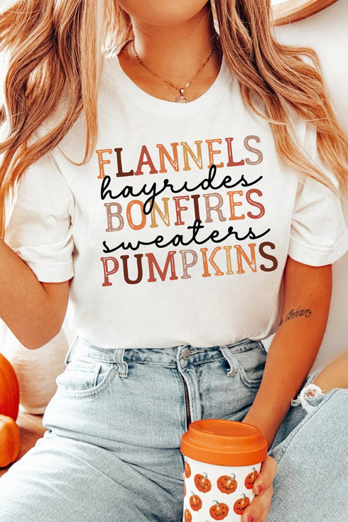 Polyester Flannels Bonfires Pumpkin Letter Print Tee