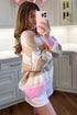 Striped Drop Shoulder Button Placket Long Sleeve Sweater