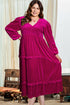 Smocked V Neck Tiered Ruffled Velvet Maxi Dress