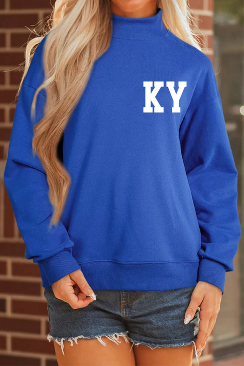 Kentucky Letter Print Mock Neck Graphic Sweatshirt