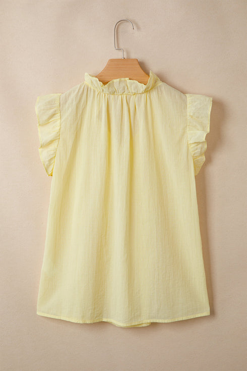 Cotton Blend Ruffle Trim V Neck Sleeveless Tank Top