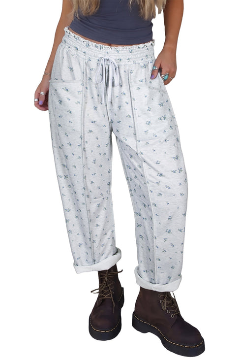 Floral Print Elastic Waist Regular Fit Pants