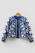 Bohemian Floral Print Open Front Buttoned Cuff Jacket