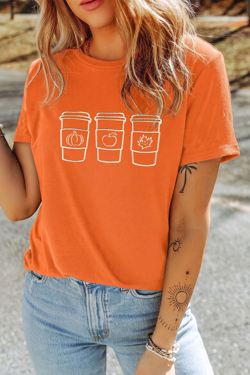 Embroidered Drinks Graphic Round Neck Statement Tee