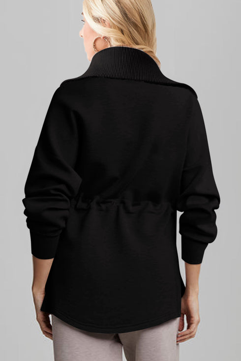Half Zip Collar Drawstring Waist Pullover Sweatshirt