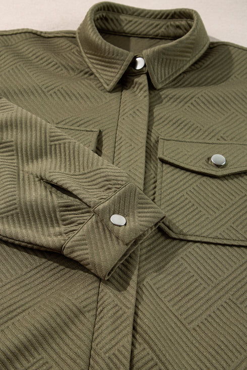 Casual Textured Flap Pocket Shirt Collar Zip Up Jackets