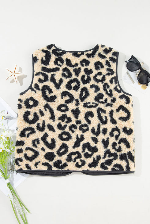 Exclusive Western Leopard Print Fleece Sherpa Vest