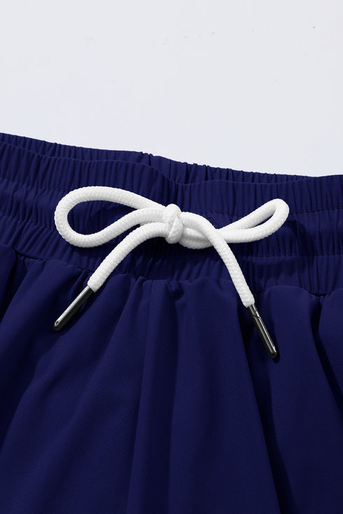 Active Drawstring Elastic Waist Lined Ruffle Shorts Swim Bottoms