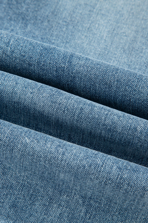 Distressed Open Knee Raw Hem Fit Flare Jeans