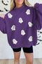 Sequined Ghost Print Mock Neck Graphic Sweatshirt