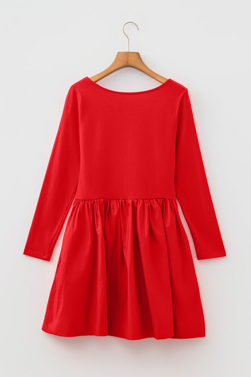 U Neck Long Sleeve Fit And Flare Mini Dress