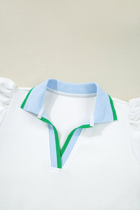 Contrast Trim Edge Cap Sleeve Collared Two Piece Dress