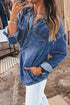 Western Patch Pockets Tunic Length Long Sleeve Denim Blouse