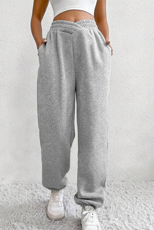 Cotton Polyester Blend Crisscross Elastic Waist Pants