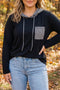 Hooded Gingham Paneling Chest Patch Pocket Long Sleeve Top