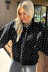 Metal Button Collar Polka Dot Pullover Sweatshirt