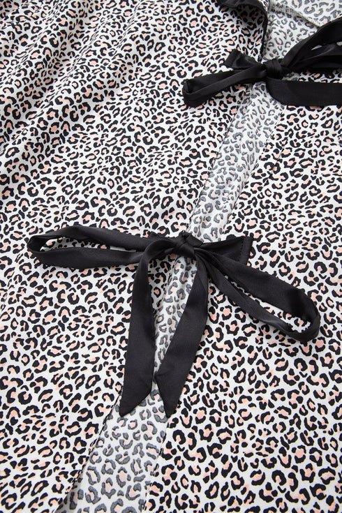 Leopard Print Bow Knot Patchwork Long Sleeve Lounge Set