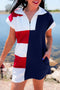 Americana Striped Zip Up Collared T Shirt Mini Dress