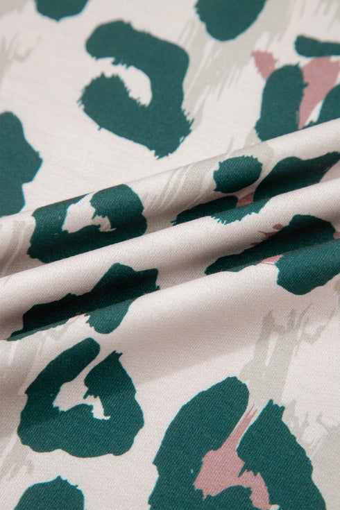 Western Style Leopard Print Contrast Trim Short Set