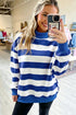Cotton Striped Pattern Mock Neck Relaxed Sweatshirt