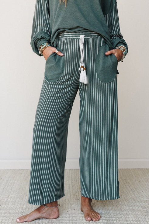 Raw Seam Patchwork Long Sleeve Top Pocket Two Piece Pant Set