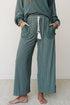 Raw Seam Patchwork Long Sleeve Top Pocketed Wide Leg Pant Set