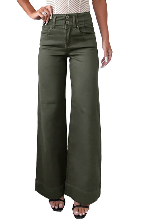 Double Button High Waist Wide Leg Flared Jeans