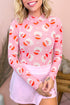 Abstract Stand Neck Sheath Long Sleeve Top