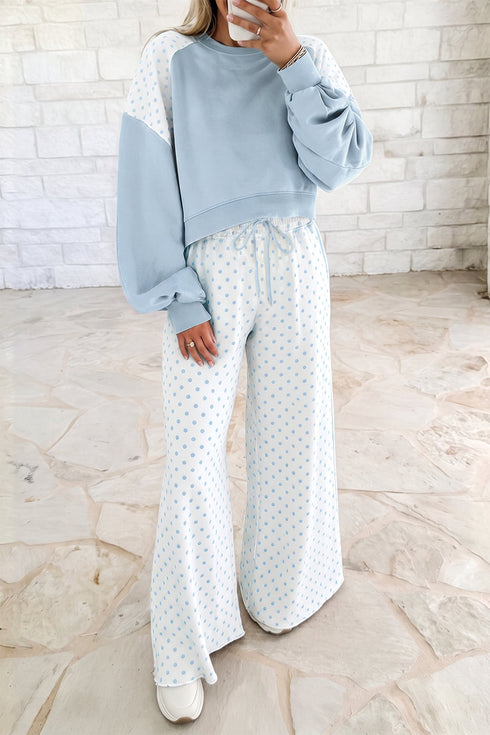 Polka Dot Patchwork Long Sleeve Pant Set