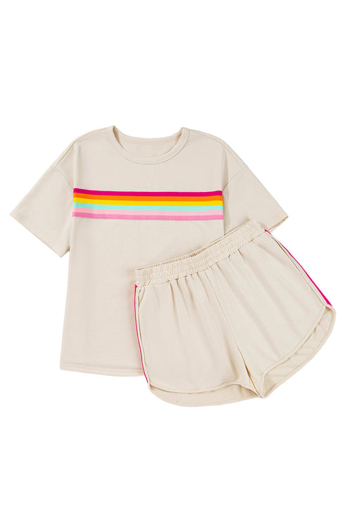 Vibrant Striped Detail Athleisure Two Piece Short Sets