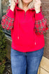 Plaid Sleeve Zip Up Shift Ribbed Hem Hoodie