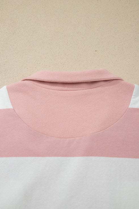 Striped Half Zip Bracelet Sleeve Seam Detail Short Set