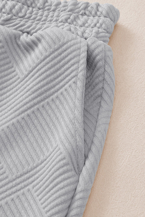 Solid Textured Collared V Neck Wide Leg Pant Sets