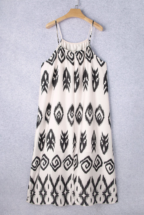 Bohemian Aztec Print H Line Halter Maxi Dress