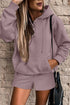 Button Drawstring Hooded Pullover Casual Short Set