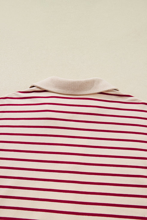 Stripe Cropped Collared Pullover Bubble Skirt Two Piece Dress