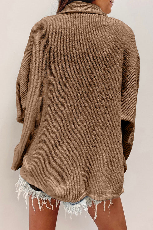 Casual Textured Corduroy Long Sleeve Button Down Jacket