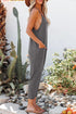 Exclusive Textured Ribbed Sleeveless V Neck Pocketed Jumpsuit