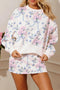Floral Print Long Sleeve Top Elastic Waist Skort Two Piece Dress Set