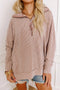 Twist Ribbed Zip Collar Drop Shoulder Long Sleeve Top