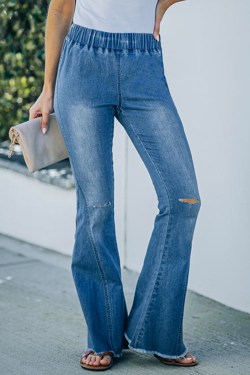 Exclusive Distressed Bell Bottom Flare Denim Jeans