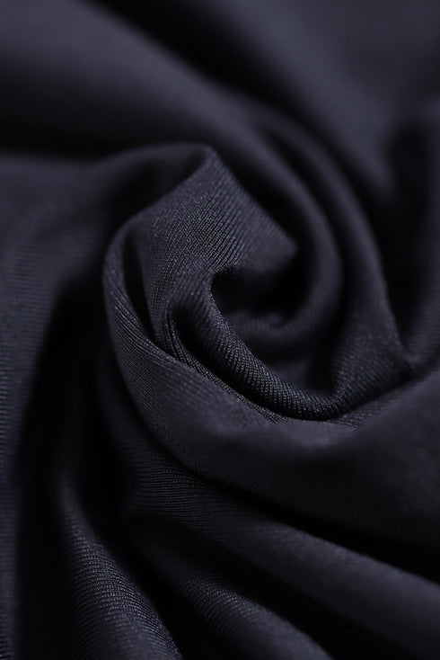 High Neck Mesh Insert Ruched Halter Tankini Top