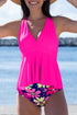 Empire Waist V Neck Flounce Hem Swim Tankini Top