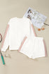 Casual Patchwork Drop Shoulder Pullover Short Sets