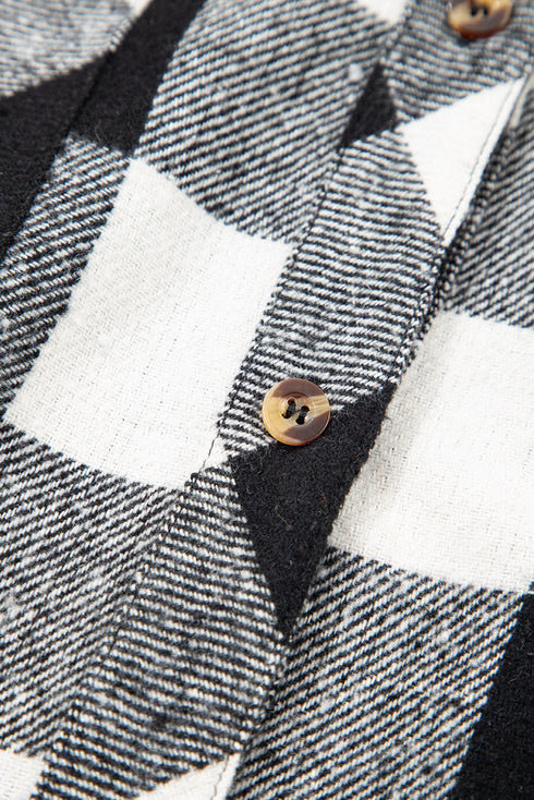 Patchwork Mixed Plaid Drawstring Hooded Shacket