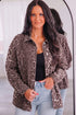 Leopard Print Oversized Patch Pocket Long Sleeve Denim Jacket